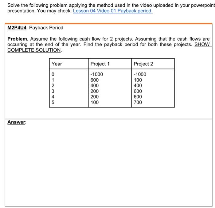 solve and show complete solutions Solve the following problem applying the method