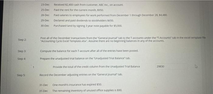 in it. Please Step 1: Prepare journal entries to record the December