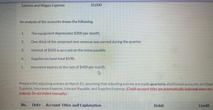 Rental Agency on March 31 of the current year includes the selected