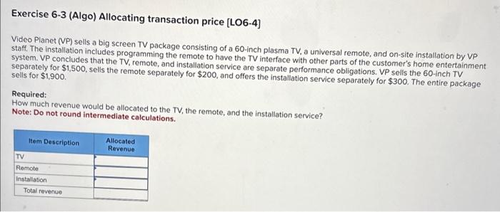 6.4 please help! Video Planet (VP) sells a big screen TV package