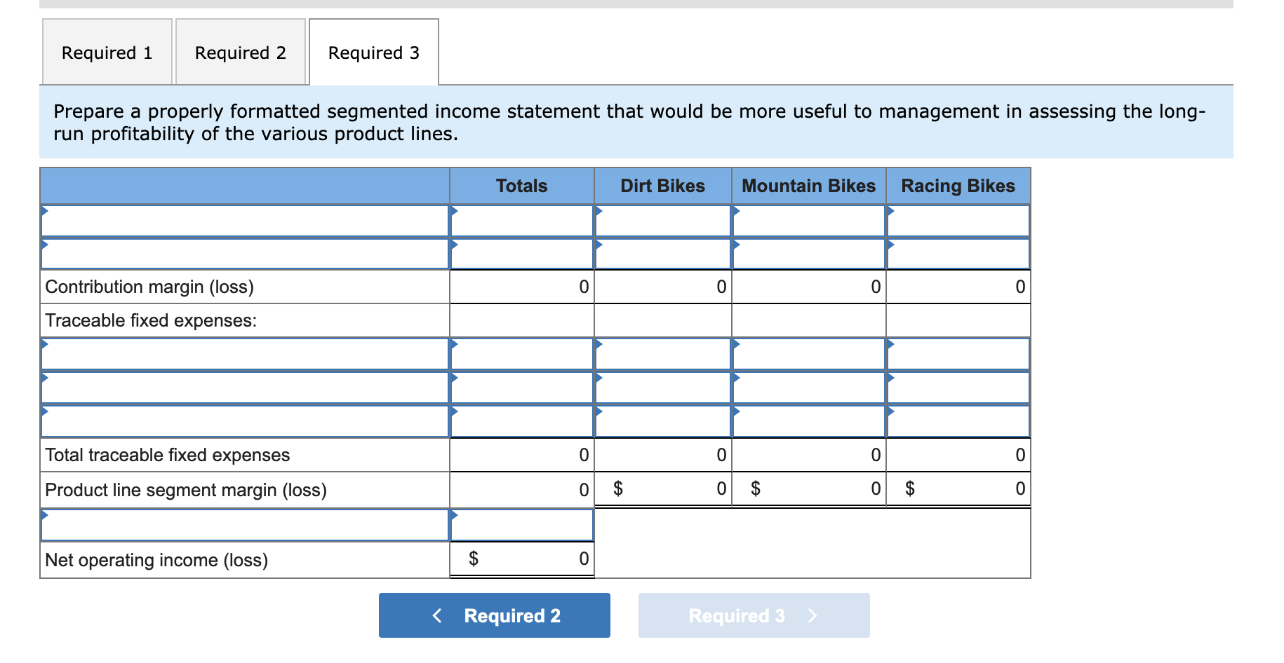 Required 1 Required 2 Required 3 Prepare a properly formatted segmented