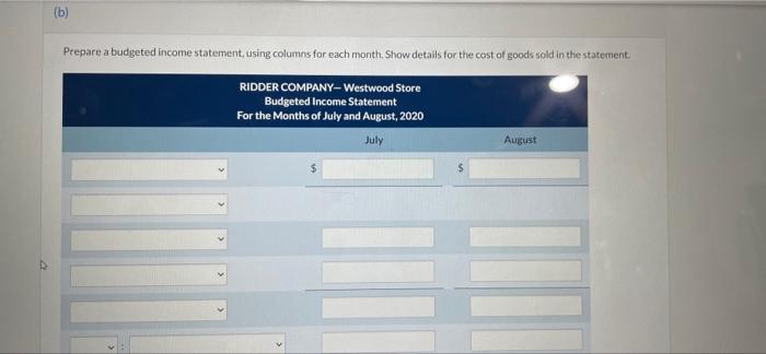 budgeted income statements for July and August 2020: 1 The store expects