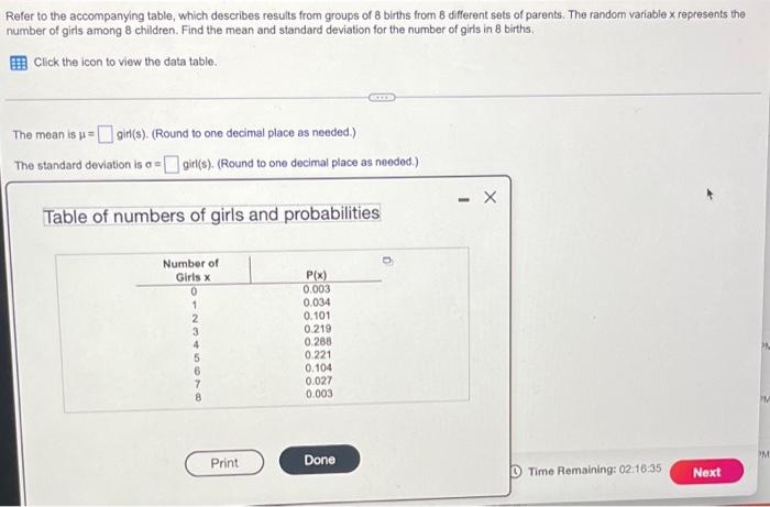 help with this statistics problem please Refer to the accompanying table, which