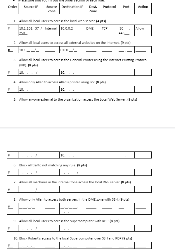pts) 2. Allow all local users to access all external websites on