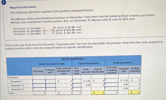 Also, on December 15 , Monson sells 15 units for $22 each.