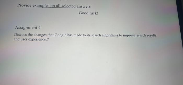 give an example with the answer Provide examples on all selected answers