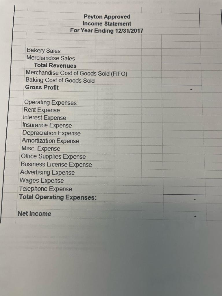 Entries For Year Ending 12/31/2017 Accounts Date 31-Dec Bakery Sales 31-Dec Income