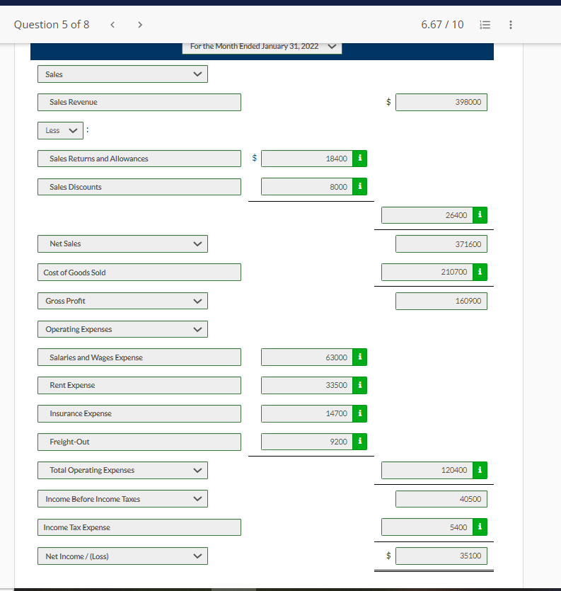 of January 2022. (a) Prepare an income statement using the multiple-step format.