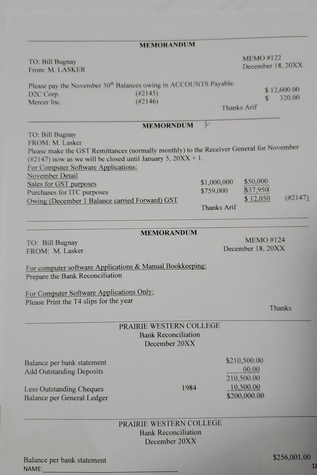  how to do journal entry on question 2 MEMORANDUM TO: Bill