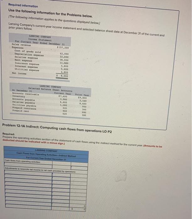 information for the Problems below. (The following information applies to the questions