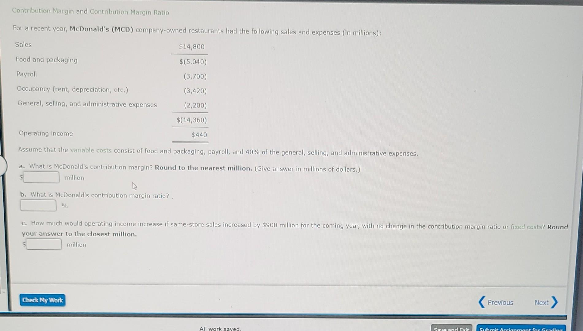 steps and answers ex 06.10 Contribution Margin and Contribution Margin Ratio