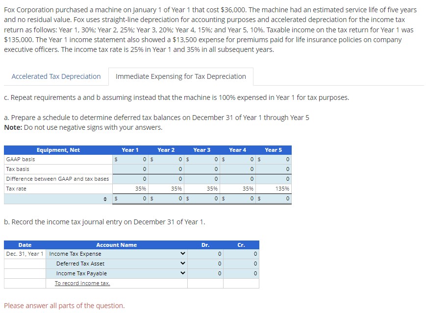 parts a & b in second image Fox Corporation purchased a machine