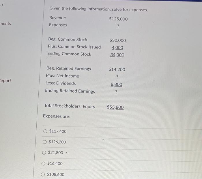 need answer asap, will leave thumbs up Given the following information, solve