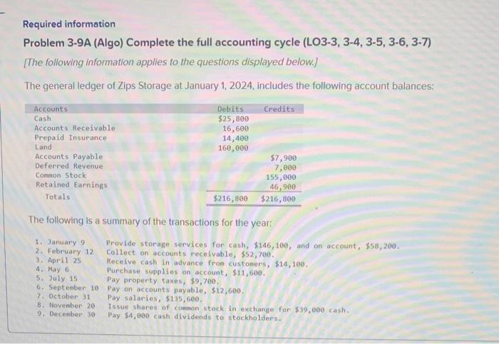  Please answer quickly, I rate good! :)8) Required information Problem 3-9A