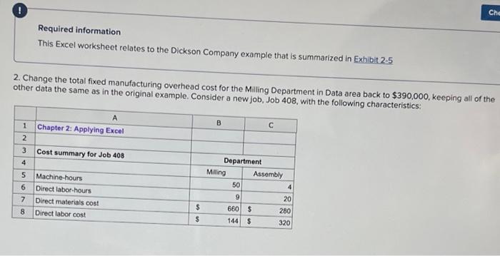 i need help with this please! ! Che Required information This Excel