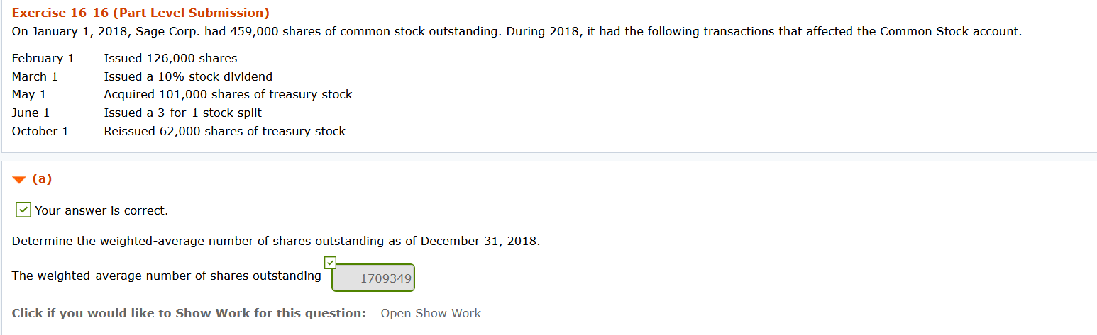 Part A and B completed, need part C Exercise 16-16 (Part Level
