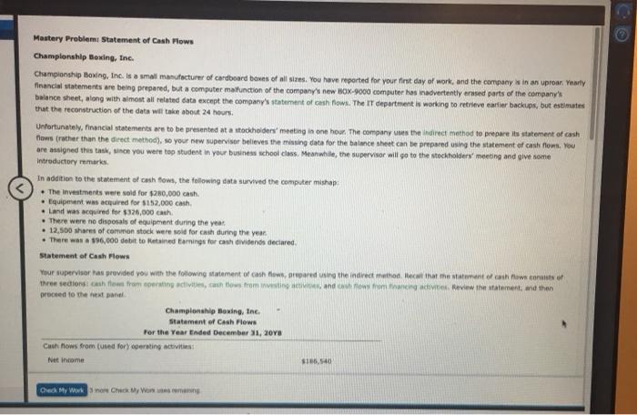 Please fill in the missing information Thank you! Mastery Problem: Statement of