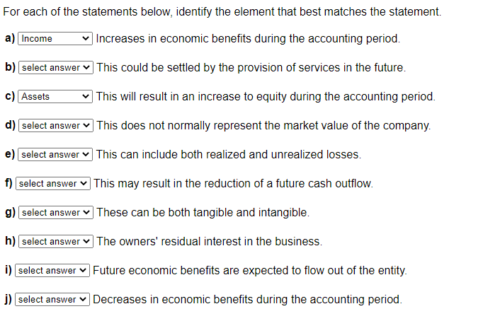 (10 points] For each of the statements below, identify the element that