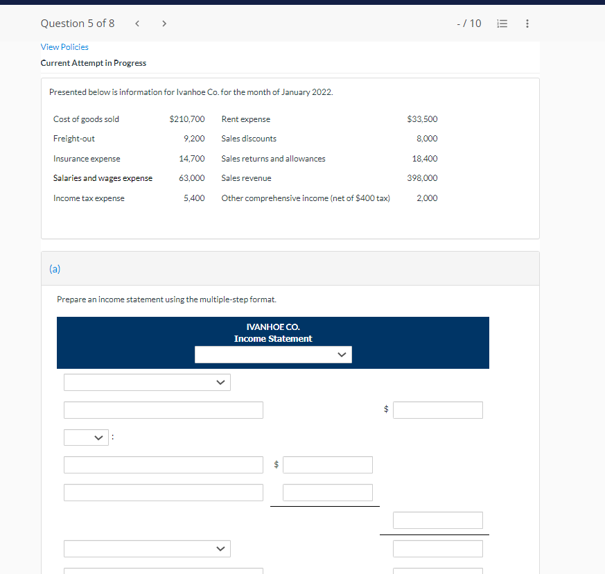 5. Presented below is the information for Ivanhoe Co. for the month