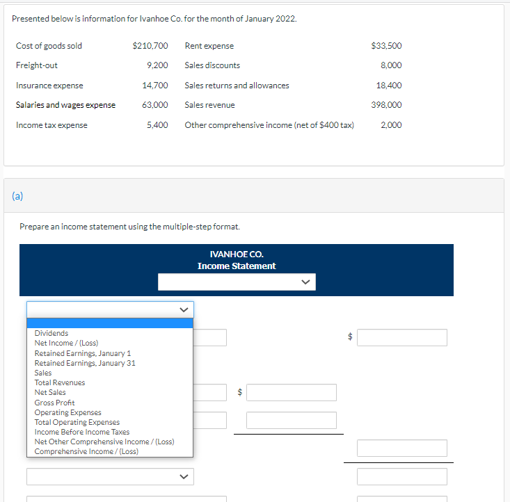 information for Ivanhoe Co. for the month of January 2022. (a) Prepare