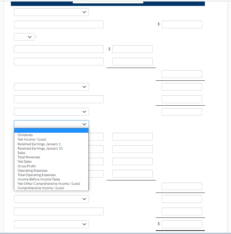 for the month of January 2022. (a) Prepare an income statement using