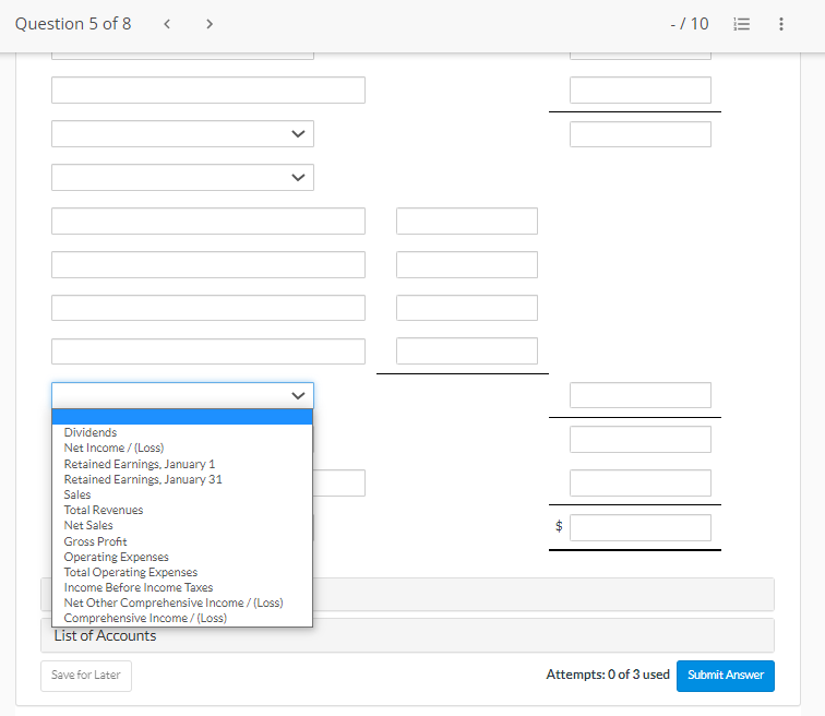 the multiple-step format. $ $ $ Total Revenues Net Sales Gross Profit