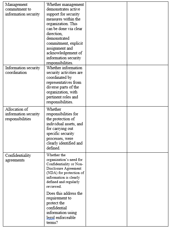  Management commitment to information security Whether management demonstrates active support for
