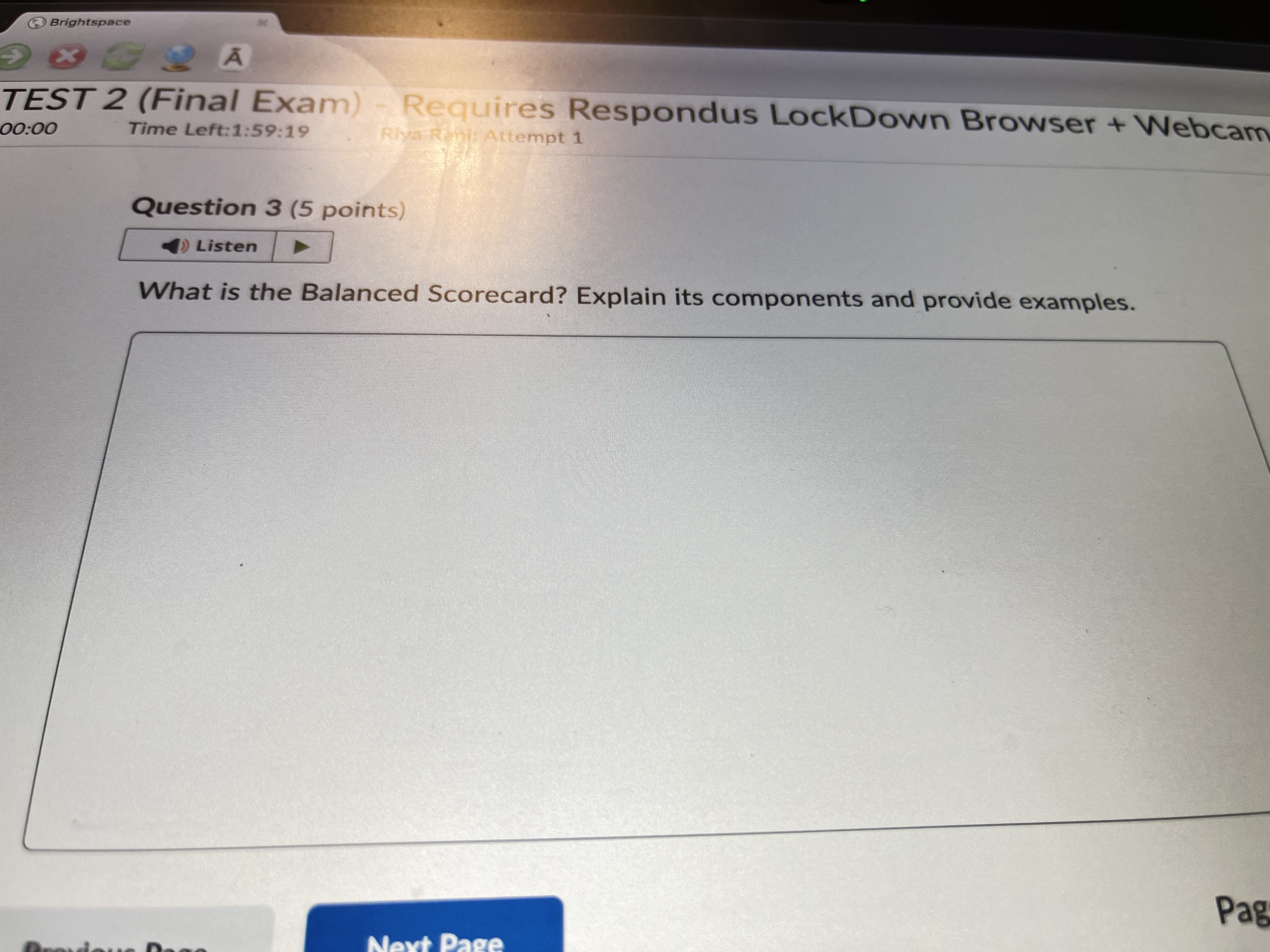 Brightspace TEST 2 (Final Exam) - Requires Respondus LockDown Browser +