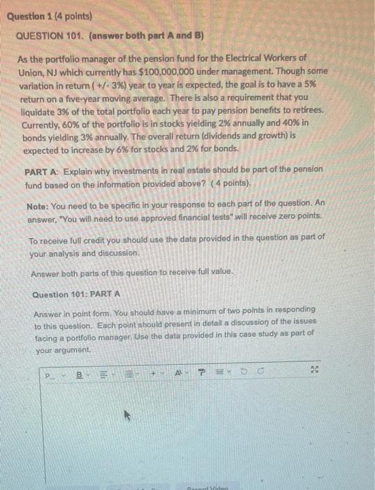please answer #101 part A thanks Question 1 (4 points) QUESTION 101.