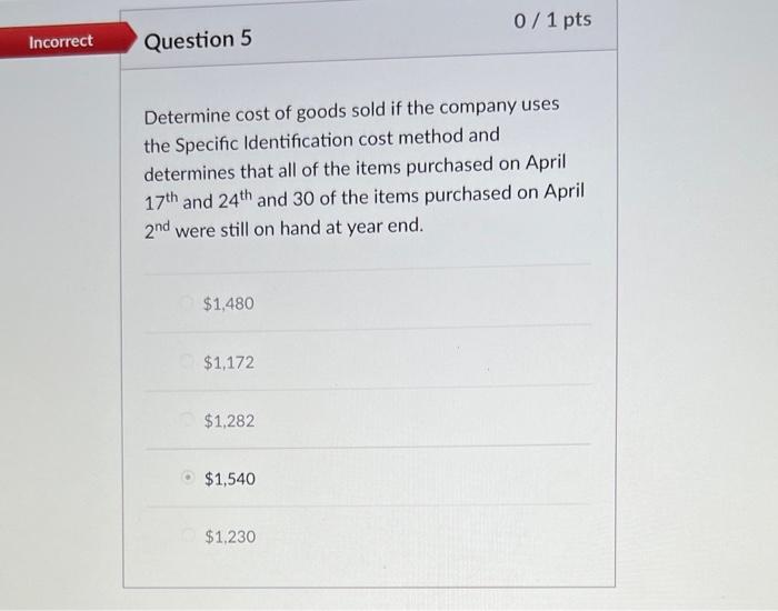 per unit on hand. During April, the following inventory purchases were made: