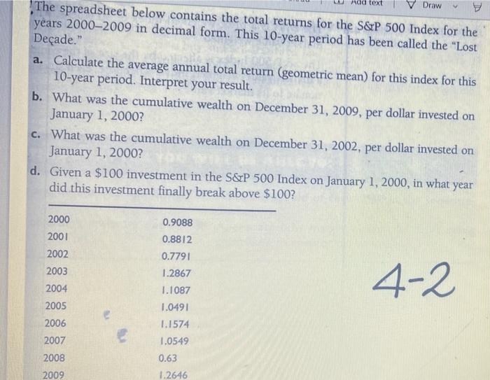 in excel with formula text V Draw The spreadsheet below contains the