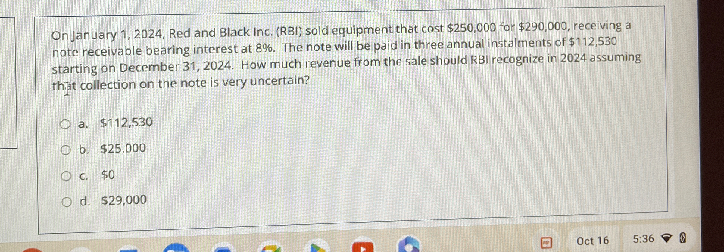  On January 1,2024, Red and Black Inc. (RBI) sold equipment that