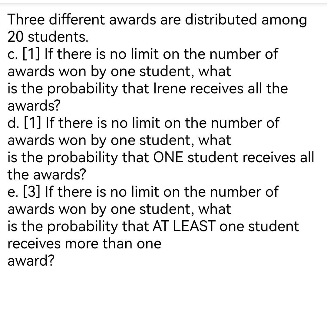  Please take a careful look at question E Three different awards