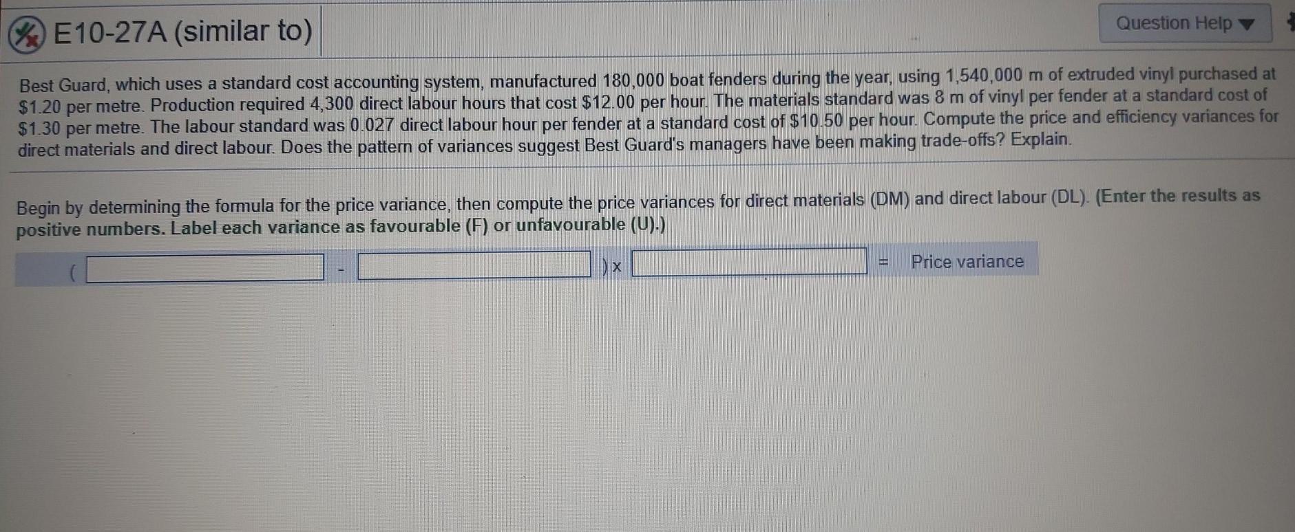 price variance, then compute the price variances for direct materials (DM) and