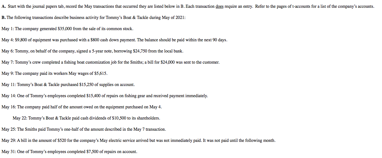 Journalize each transaction A. Start with the journal papers tab, record the