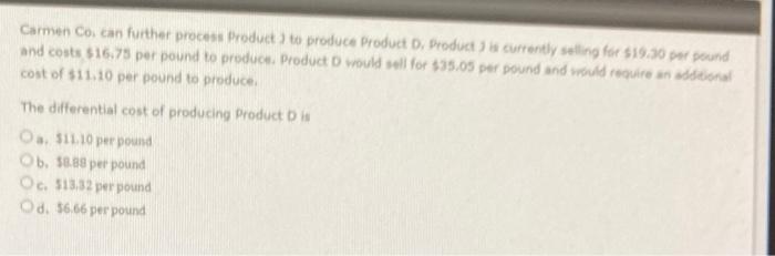 please answer this question quick (will like up) Carmen Co can further