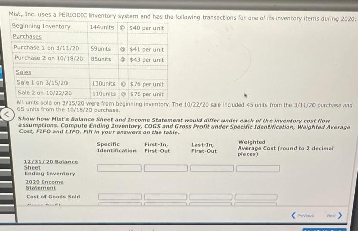 please help ASAP Mist, Inc. uses a PERIODIC inventory system and has