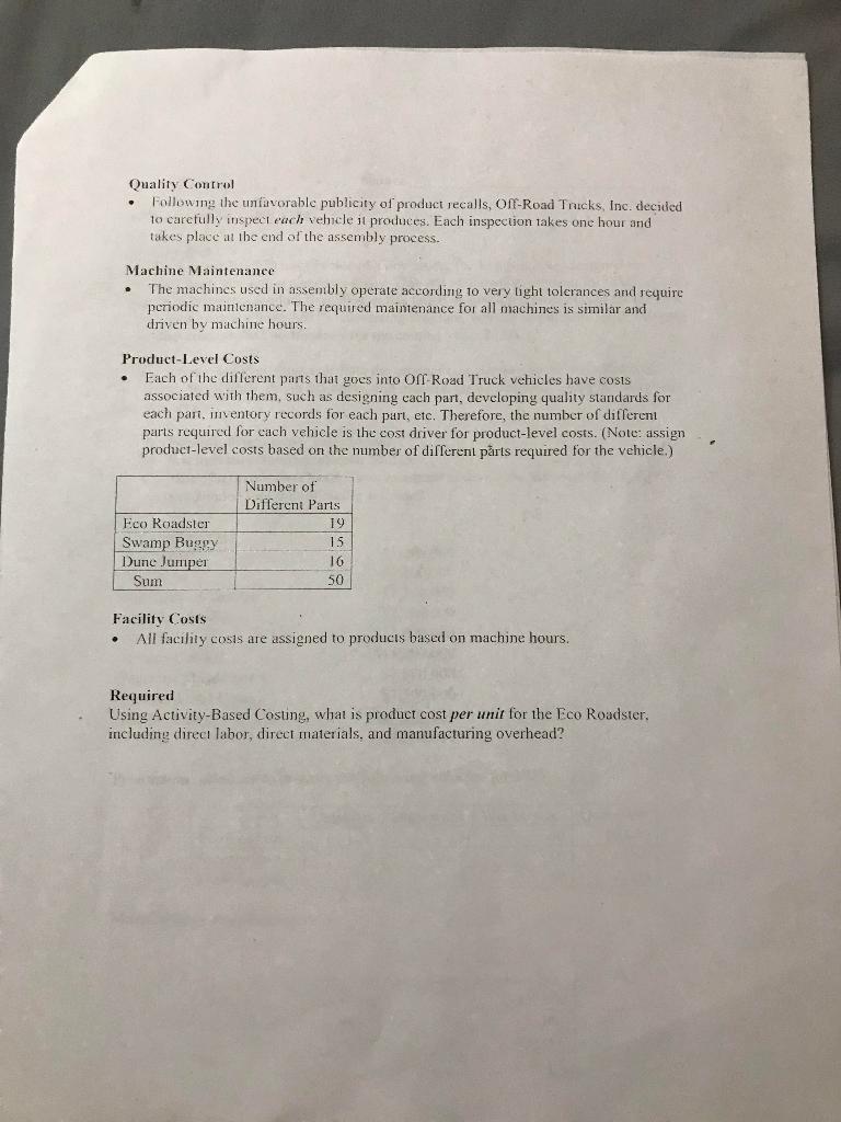 MOH with including the cost driver? Introduction OIf Road Trucks (ORT) has
