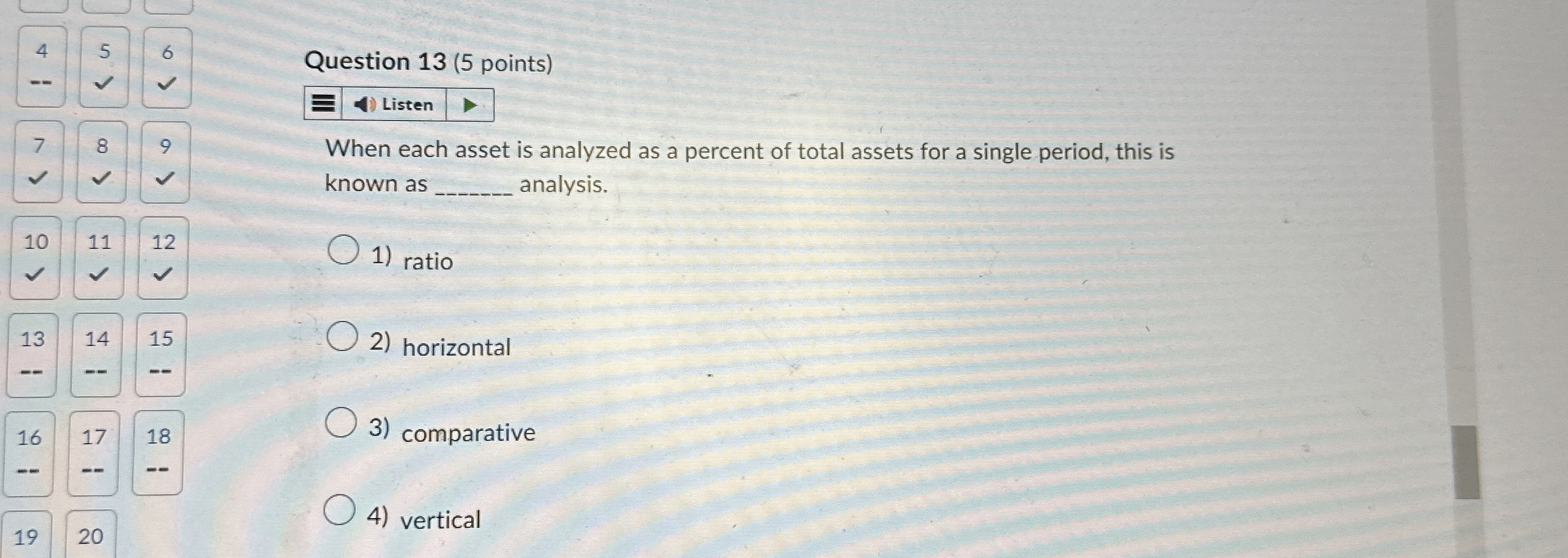  Question 13(5 points) When each asset is analyzed as a percent