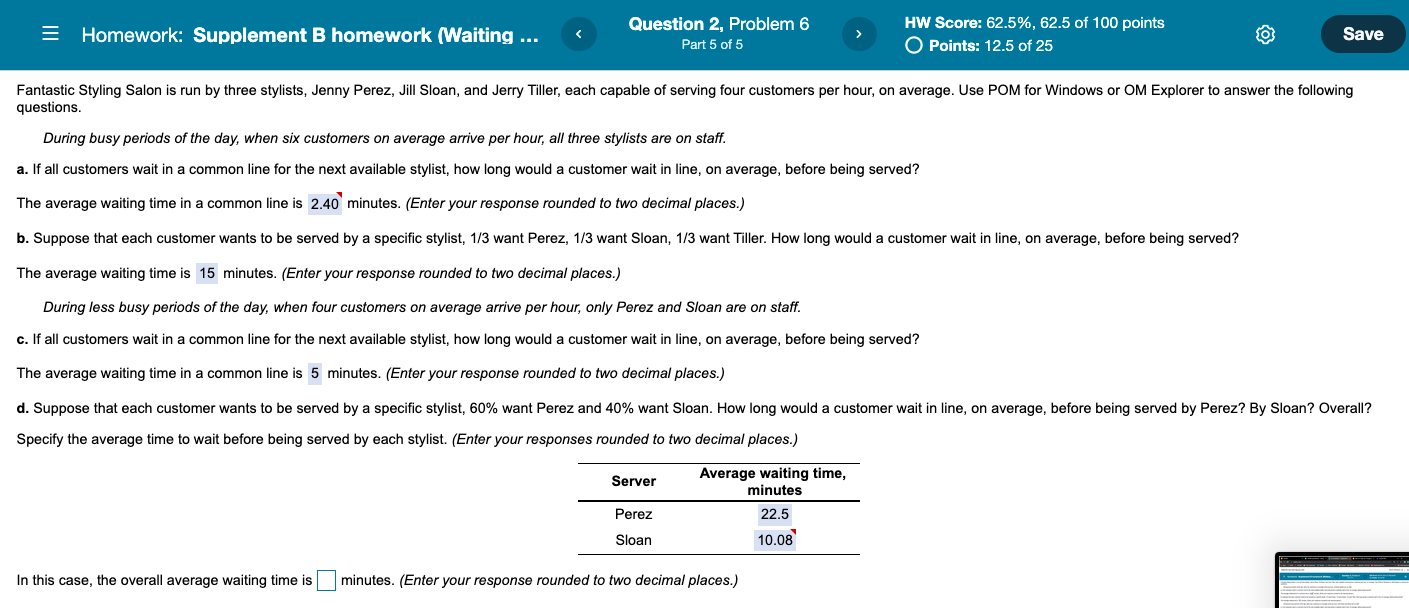 E Homework: Supplement B homework (Waiting ... Question 2, Problem 6