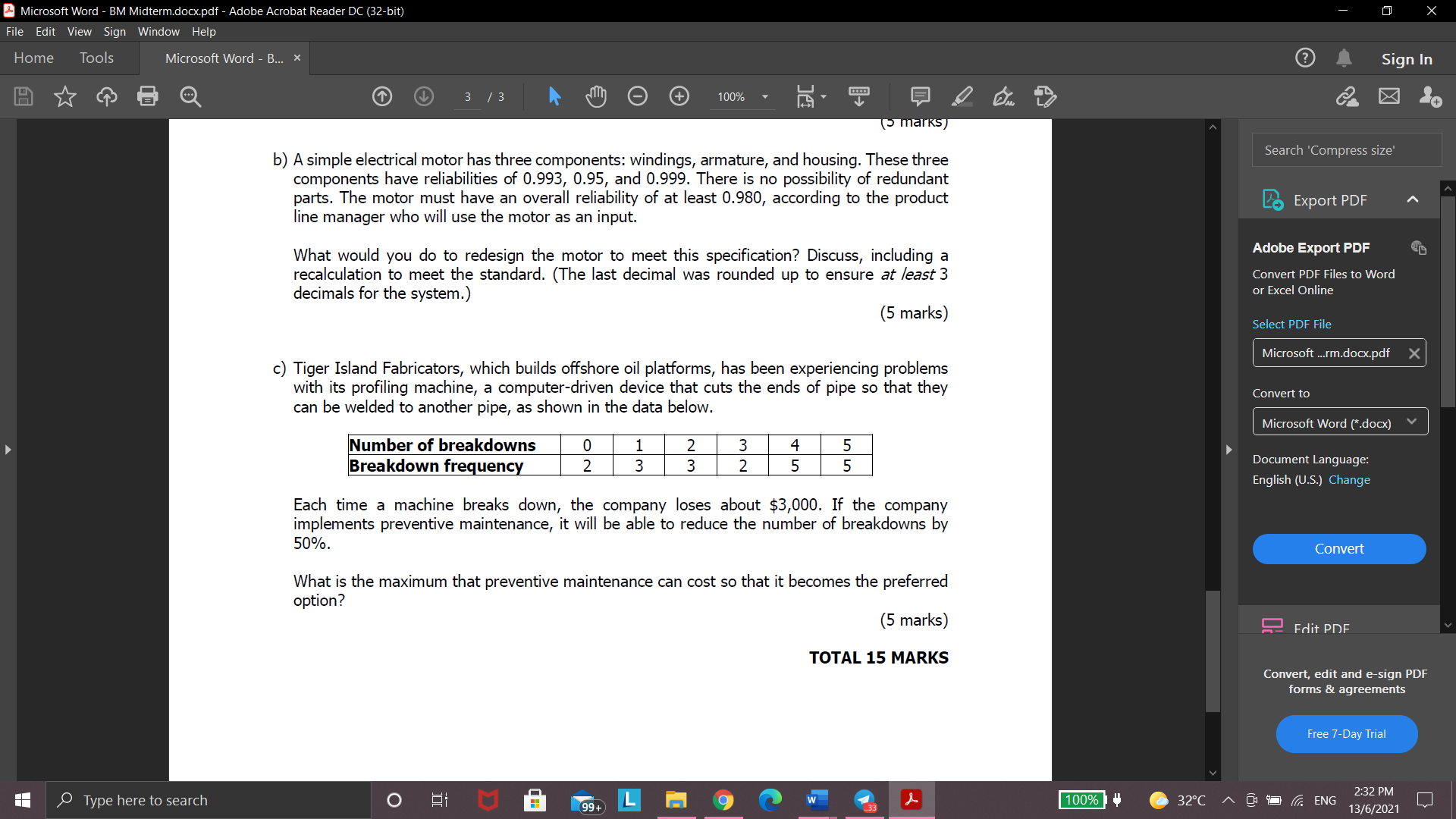 b) A simple electrical motor has three components: windings, armature, and