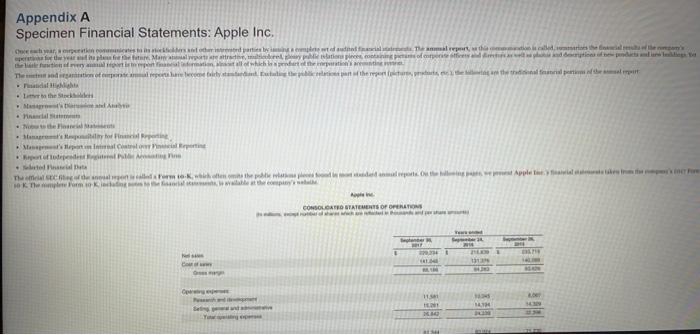 Need Help with B1. Thank You. Appendix A Specimen Financial Statements: Apple