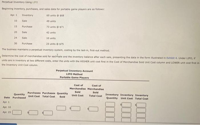 please help! will give a Perpetual Inventory Using LIFO Beginning inventory, purchases,