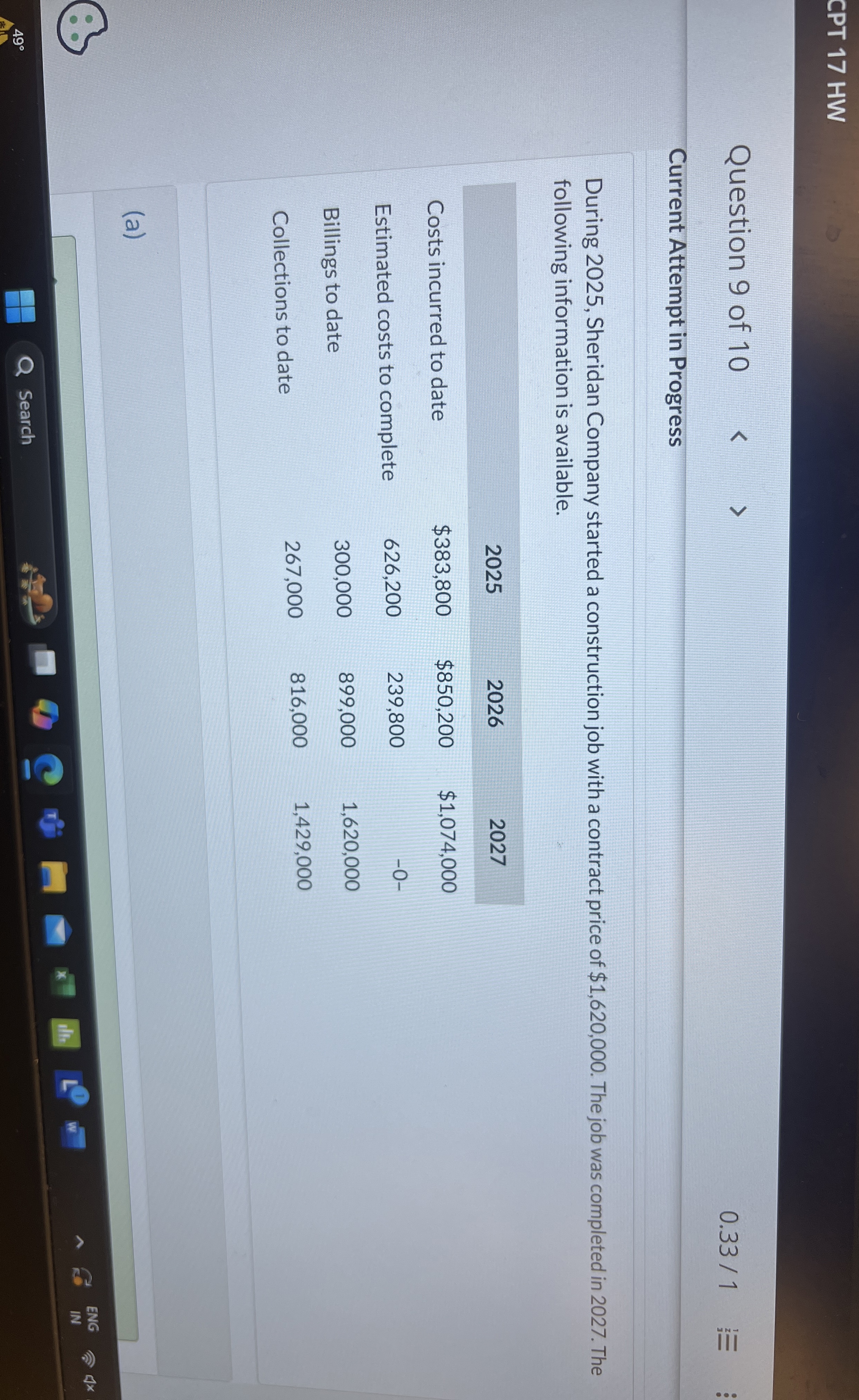  0.331 Current Attempt in Progress During 2025, Sheridan Company started a