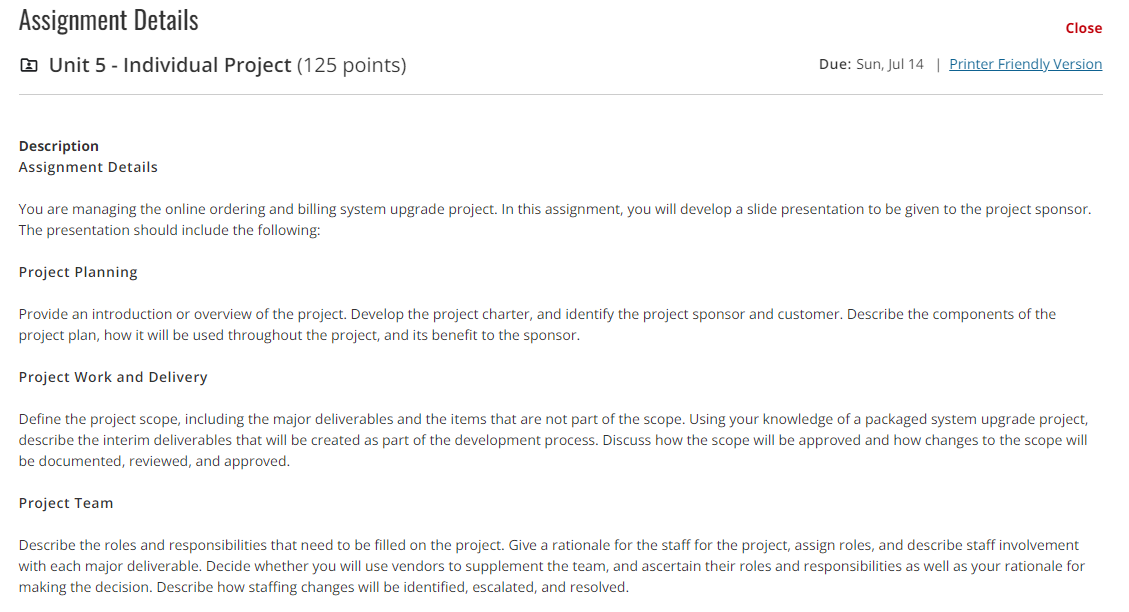  Assignment Details Close (@ Unit 5 - Individual Project (125 points)
