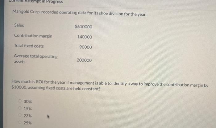  please just answer it. Attempt in Progress Marigold Corp. recorded operating