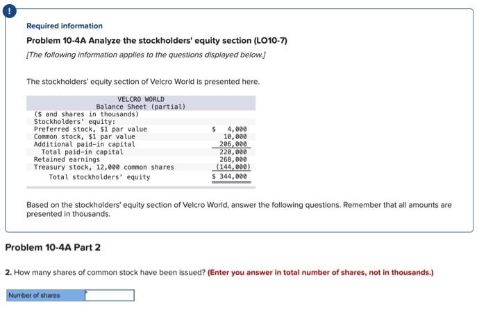 [The following information applies to the questions displayed below.] The stockholders' equity