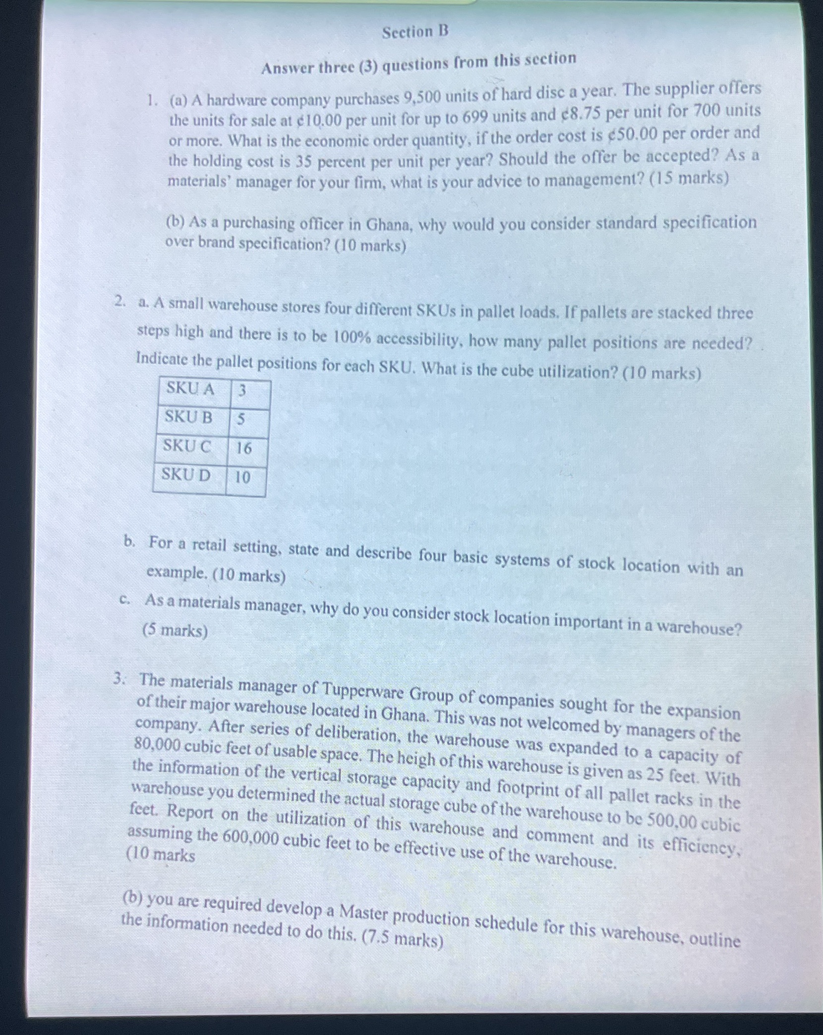  Section B Answer three (3) questions from this section 1. (a)