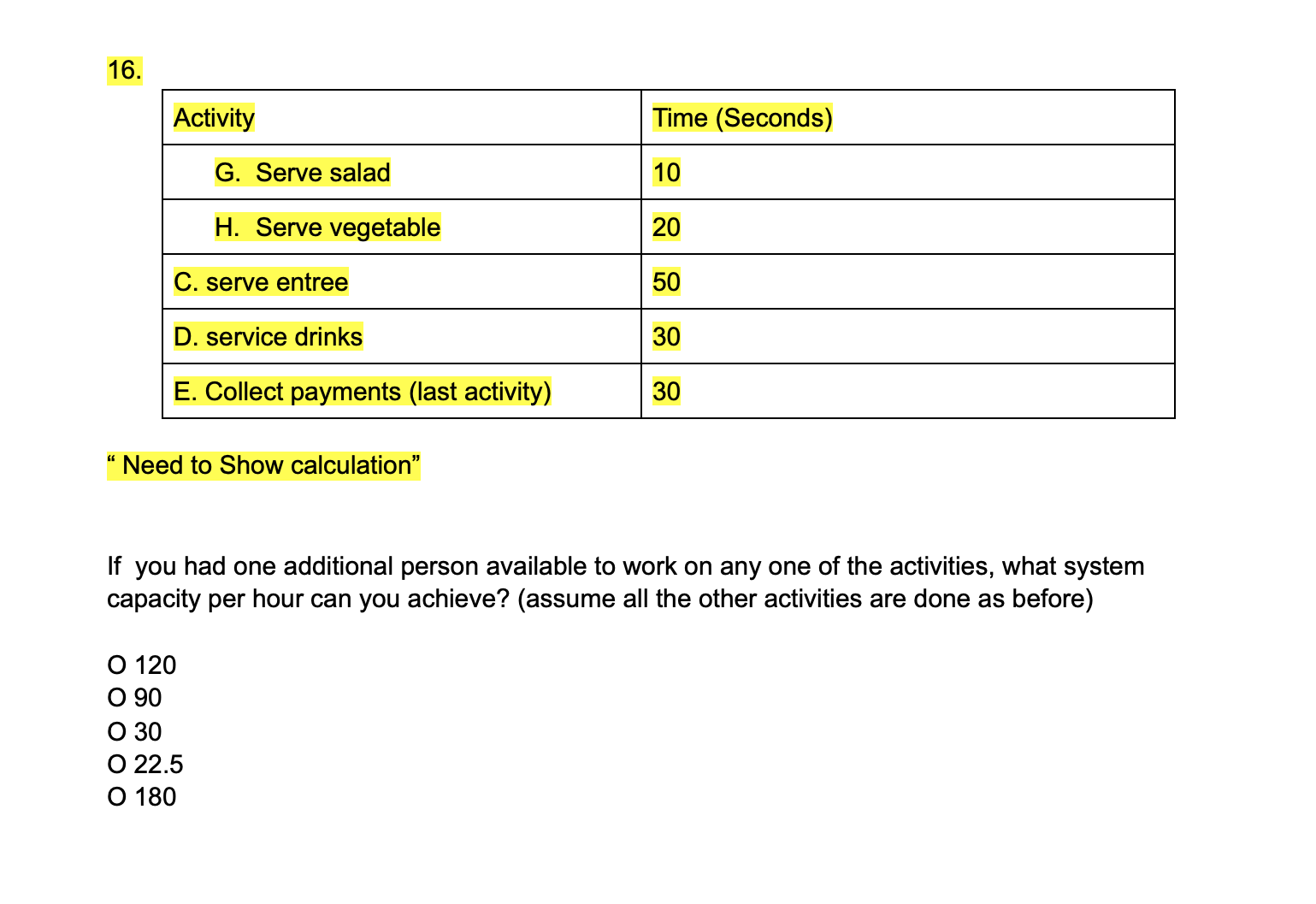 seconds 0 160 seconds \f16. _ " Need to Show calculation" If