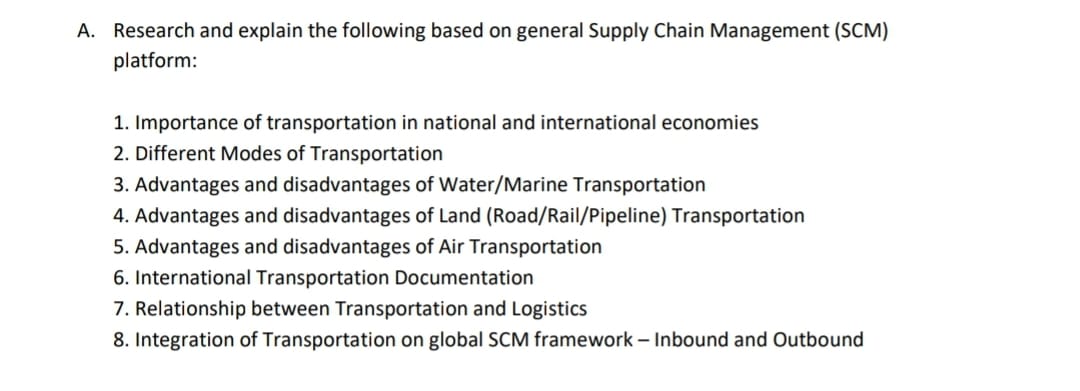 A. Research and explain the following based on general Supply Chain